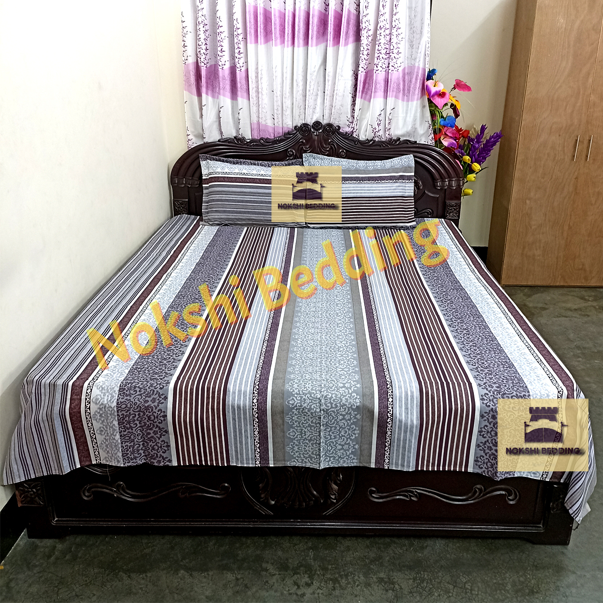 Picture of Digital Home Text King Size Bedsheet With Two Pillow Cover