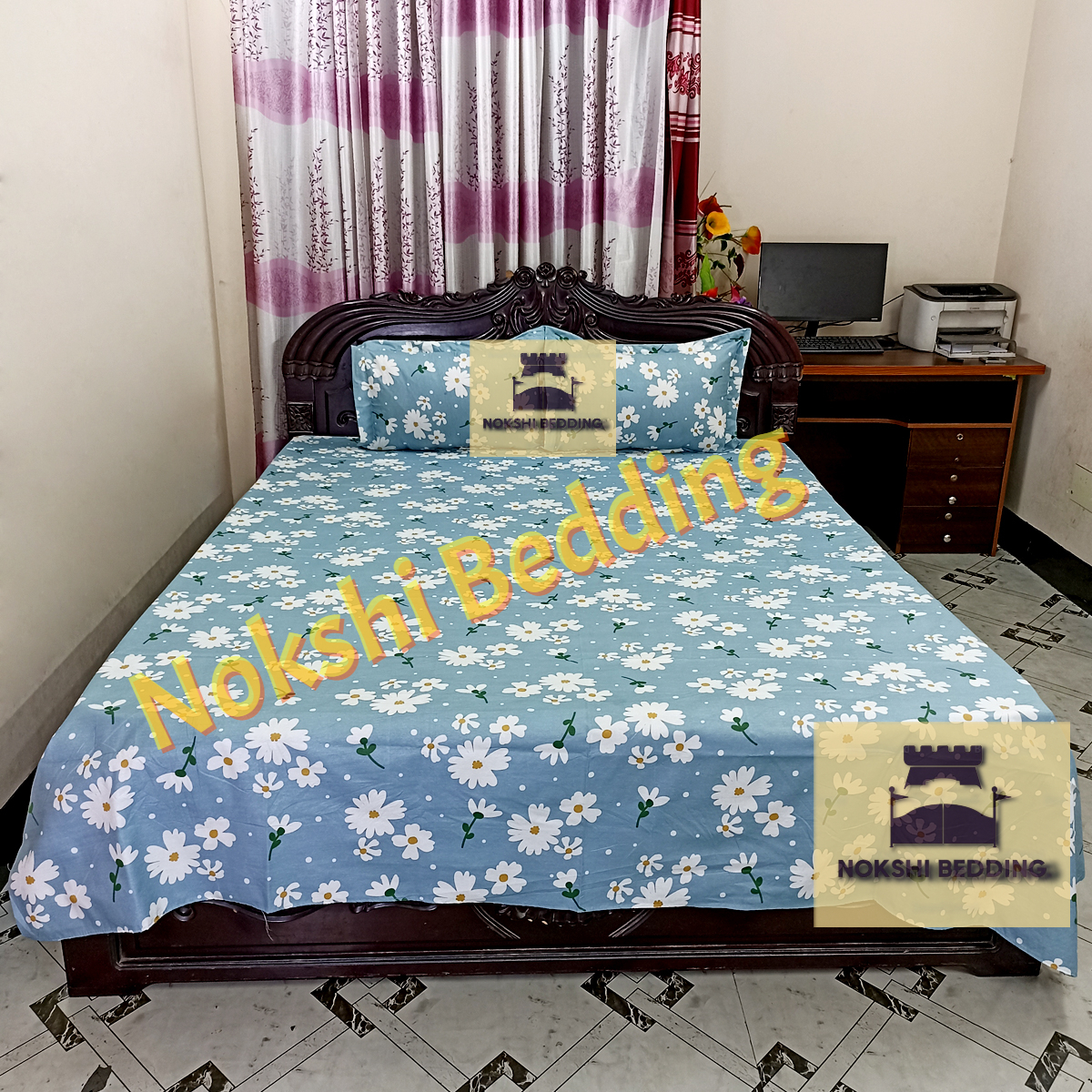 Picture of Digital Home Text King Size Bedsheet With Two Pillow Cover