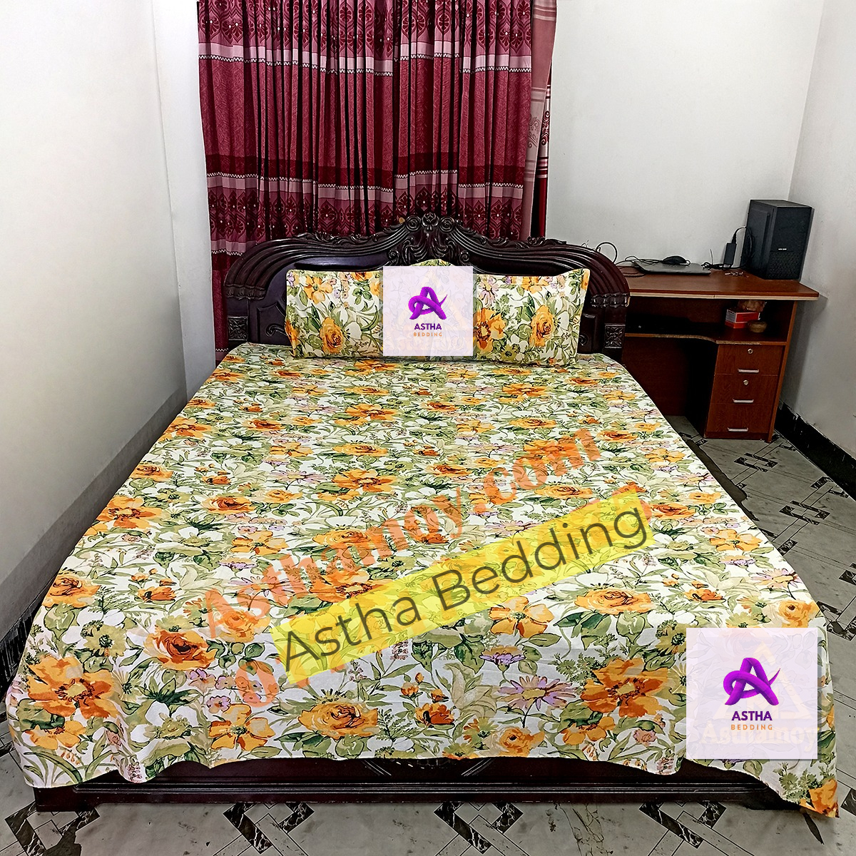 Picture of Digital Home TEX Cotton Multicolor Double King Size Flat Bed Sheet Set (7.5 by 8.5 Feet) with Two Pillow Covers - Easy Maintainance & Hand Washable