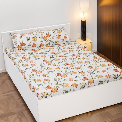 Picture of Digital Home TEX Cotton Multicolor Double King Size Flat Bed Sheet Set (7.5 x 8.5 Feet) with Two Pillow Covers - Easy Maintainance and Hand Washable