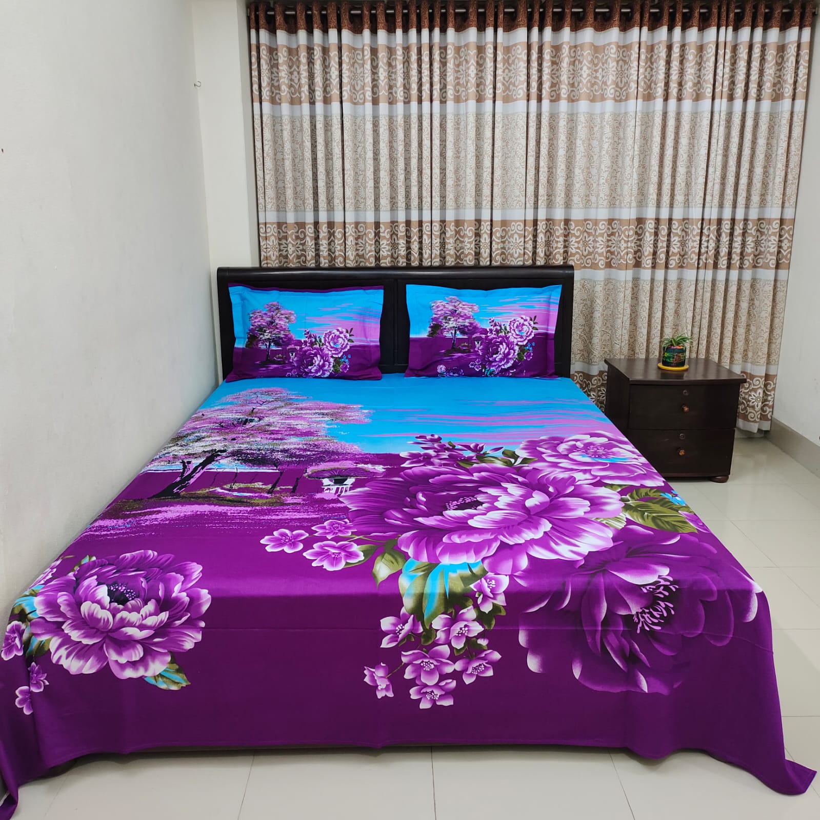 Picture of Luxury Digital Home tex Cotton Fashionable Bed Sheet for Home Decoration 7.5/8.5 Feet King Size Bedsheet