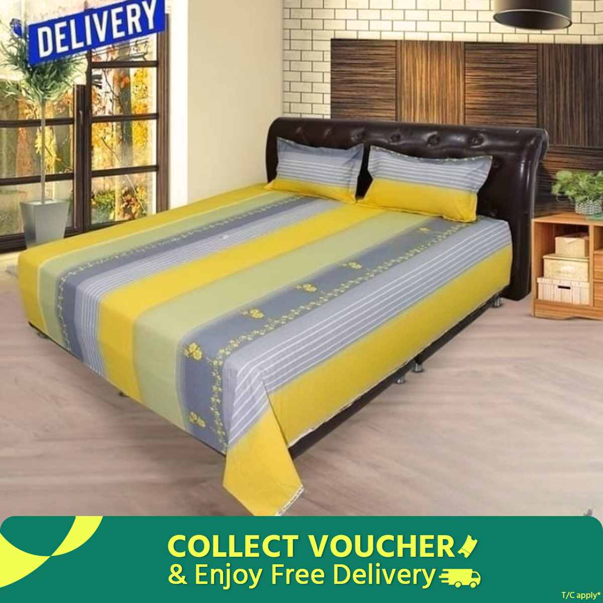 Picture of Cotton Fabric  Printed 7 Feet by 8 Feet Double King Size Bedsheet Set with Two Pillow Covers  Bed Sheet