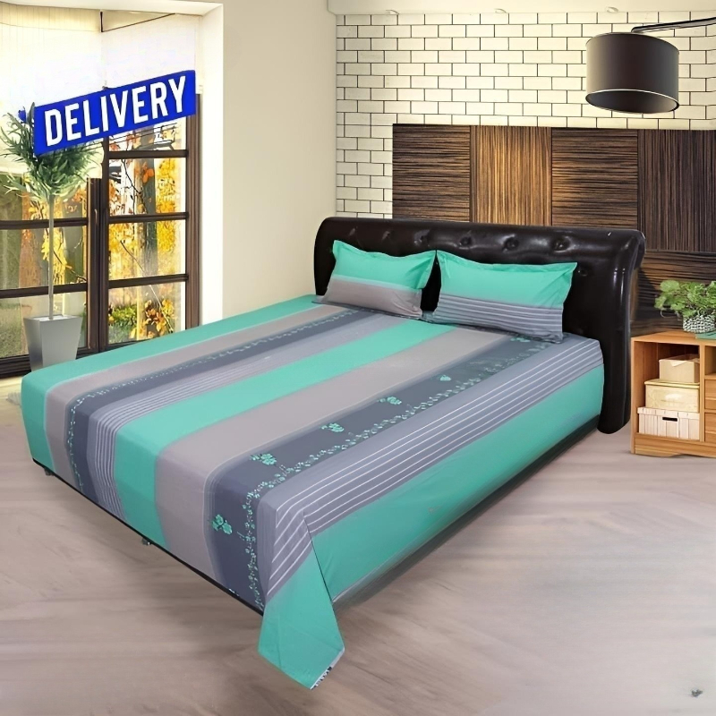 Picture of Cotton Fabric  Printed 7 Feet by 8 Feet Double King Size Bedsheet Set with Two Pillow Covers  Bed Sheet