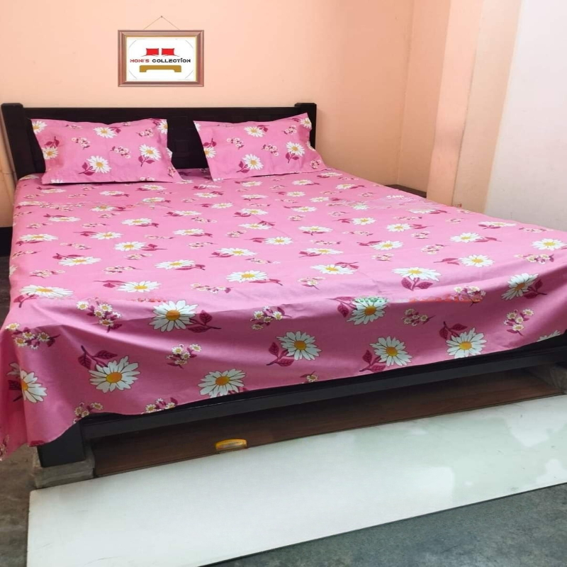 Picture of Cotton Fabric  Printed 7 Feet by 8 Feet Double King Size Bedsheet Set with Two Pillow Covers  Bed Sheet