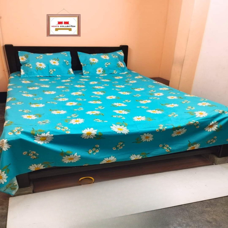 Picture of Cotton Fabric  Printed 7 Feet by 8 Feet Double King Size Bedsheet Set with Two Pillow Covers  Bed Sheet