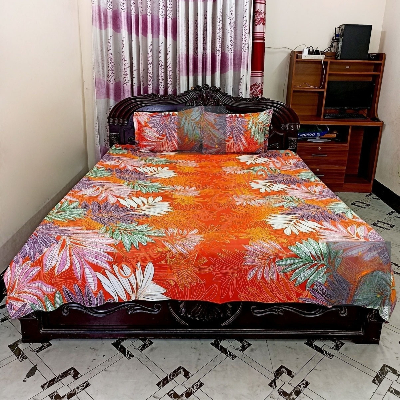 Picture of Cotton Fabric  Printed 7 Feet by 8 Feet Double King Size Bedsheet Set with Two Pillow Covers  Bed Sheet