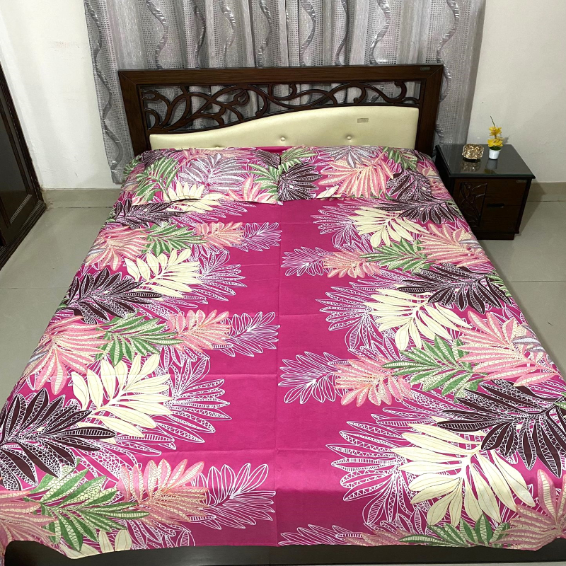 Picture of Cotton Fabric  Printed 7 Feet by 8 Feet Double King Size Bedsheet Set with Two Pillow Covers  Bed Sheet