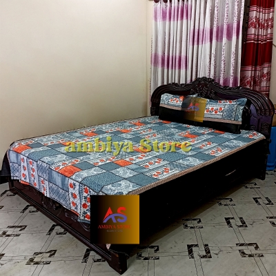 Picture of Cotton Fabric Printed 7 Feet by 8.5 Feet Double King Size Bedsheet Set with Two Pillow Covers Bed Sheet