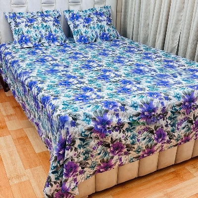 Picture of Cotton Fabric Printed 7 Feet by 8.5 Feet Double King Size Bedsheet Set with Two Pillow Covers Bed Sheet