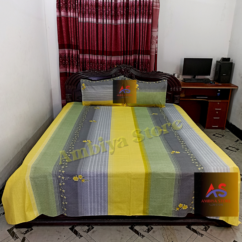 Picture of Cotton Fabric Printed 7 Feet by 8.5 Feet Double King Size Bedsheet Set with Two Pillow Covers Bed Sheet