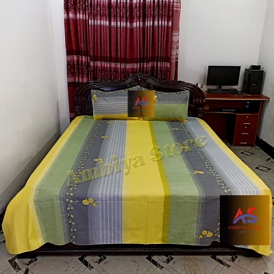 Picture of Cotton Fabric Printed 7 Feet by 8.5 Feet Double King Size Bedsheet Set with Two Pillow Covers Bed Sheet
