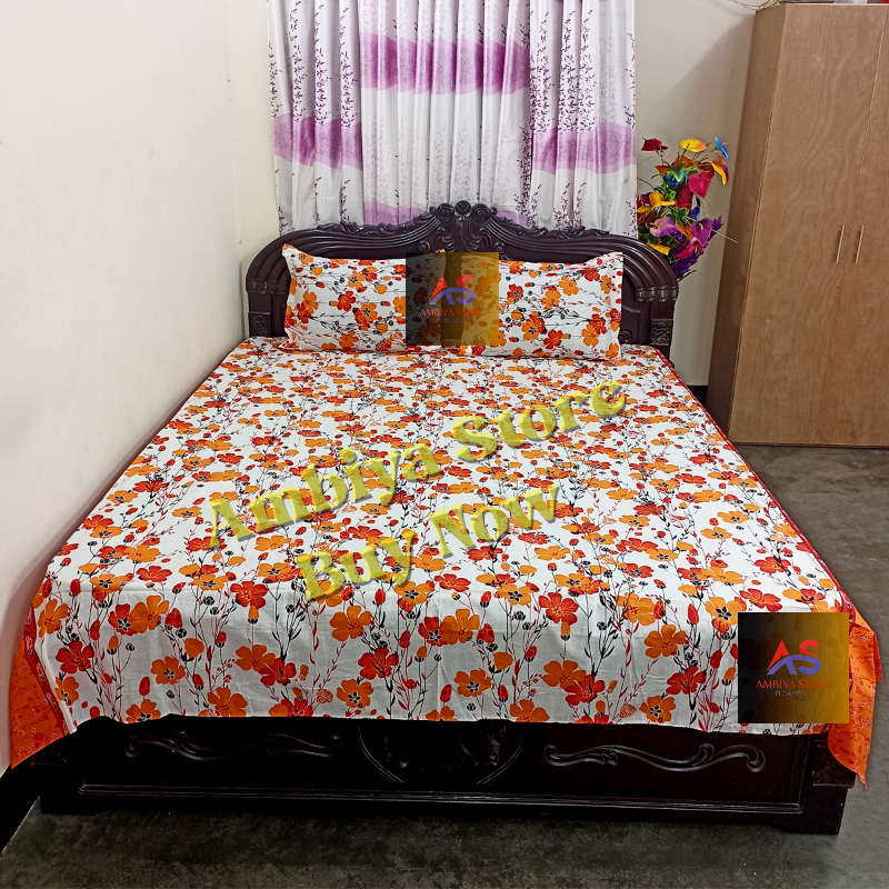 Picture of Cotton Fabric Printed 7 Feet by 8.5 Feet Double King Size Bedsheet Set with Two Pillow Covers Bed Sheet
