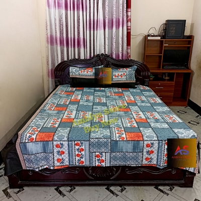 Picture of Cotton Fabric Printed 7 Feet by 8.5 Feet Double King Size Bedsheet Set with Two Pillow Covers Bed Sheet