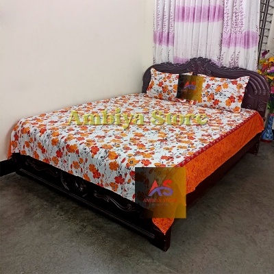 Picture of Cotton Fabric Printed 7 Feet by 8.5 Feet Double King Size Bedsheet Set with Two Pillow Covers Bed Sheet