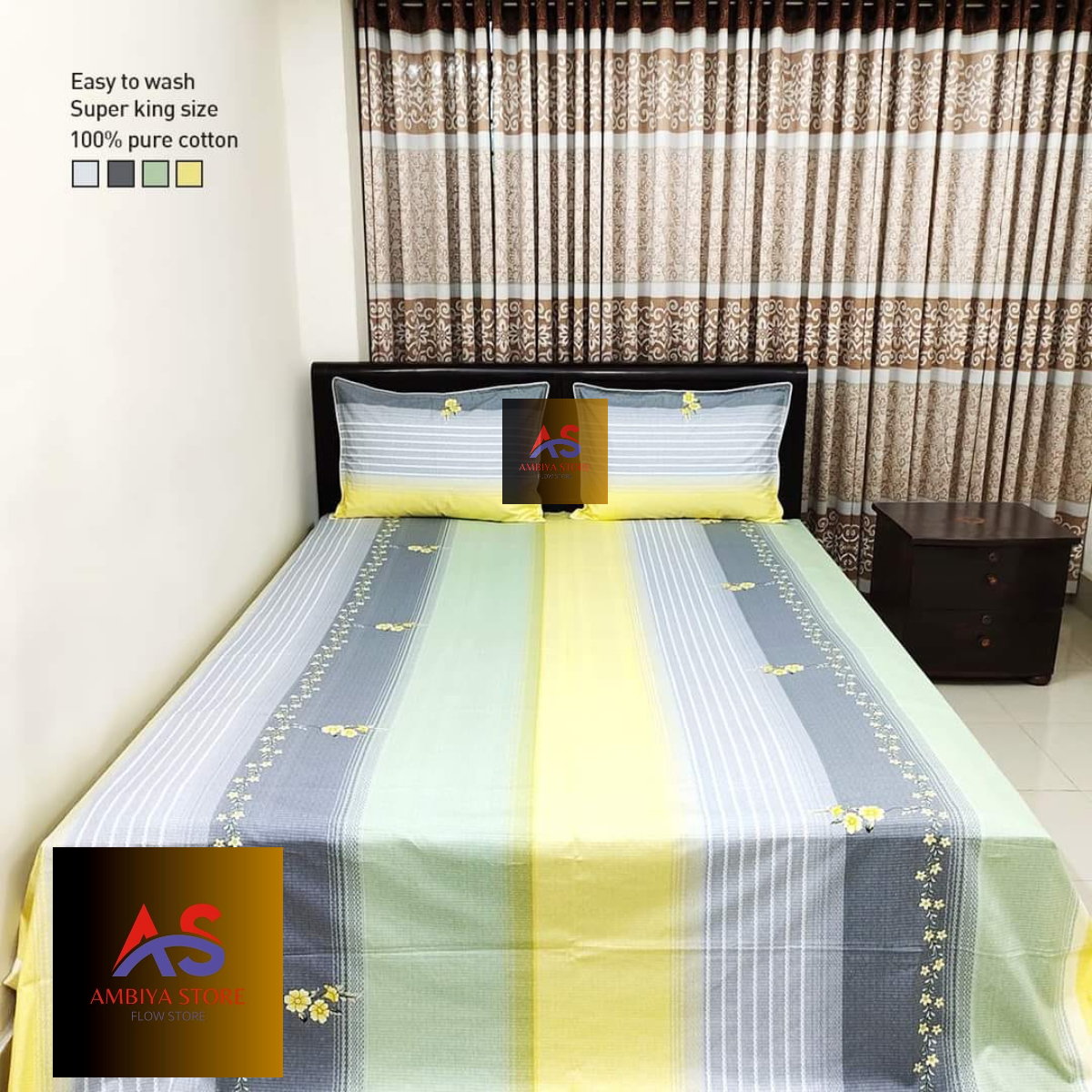 Picture of Cotton Fabric Printed 7 Feet by 8.5 Feet Double King Size Bedsheet Set with Two Pillow Covers Bed Sheet