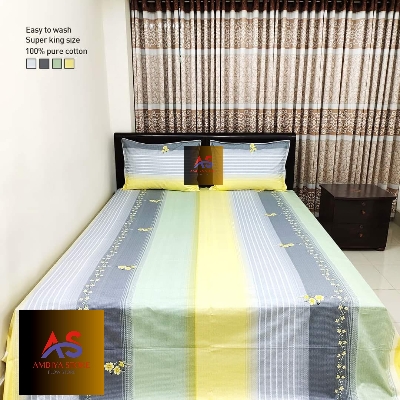 Picture of Cotton Fabric Printed 7 Feet by 8.5 Feet Double King Size Bedsheet Set with Two Pillow Covers Bed Sheet