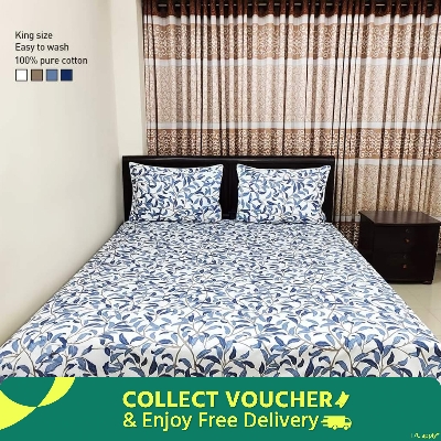 Picture of Cotton Fabric Printed 7 Feet by 8.5 Feet Double King Size Bedsheet Set with Two Pillow Covers Bed Sheet