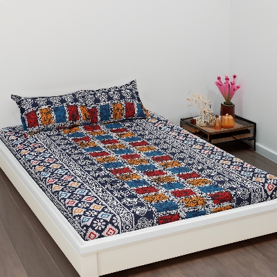 Picture of Cotton King Size Bedsheet With Two Pillow Cover Size 7/8 Feet Head Pillow cover Size 20/28 Inch Easy Maintainance Hand Washable
