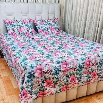 Picture of Cotton King Size Bedsheet With Two Pillow Cover Size 7/8 Feet Head Pillow cover Size 20/28 Inch Easy Maintainance Hand Washable