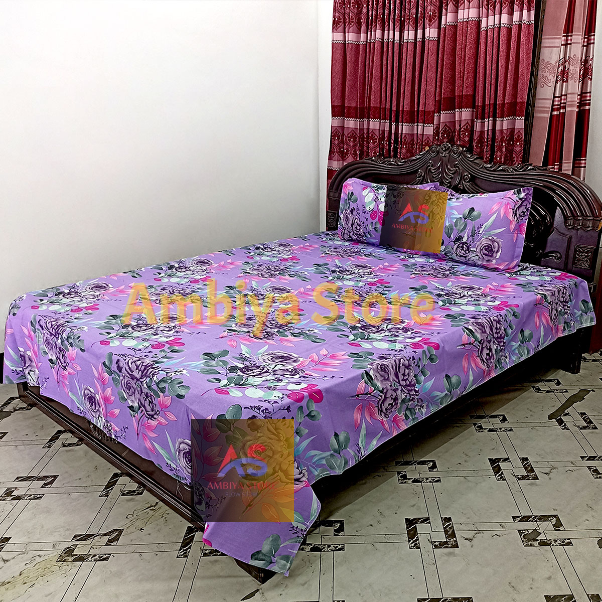 Picture of Cotton King Size Bedsheet With Two Pillow Cover Size 7/8 Feet Head Pillow cover Size 20/28 Inch Easy Maintainance Hand Washable