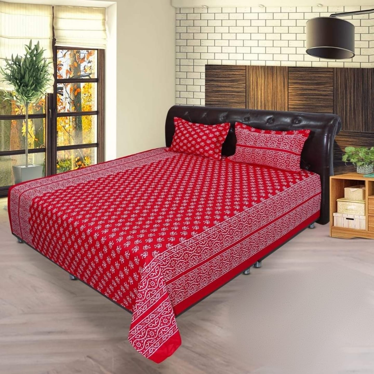 Picture of Cotton King Size Bedsheet With Two Pillow Cover Size 7/8 Feet Head Pillow cover Size 20/28 Inch Easy Maintainance Hand Washable