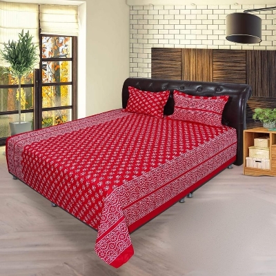 Picture of Cotton King Size Bedsheet With Two Pillow Cover Size 7/8 Feet Head Pillow cover Size 20/28 Inch Easy Maintainance Hand Washable