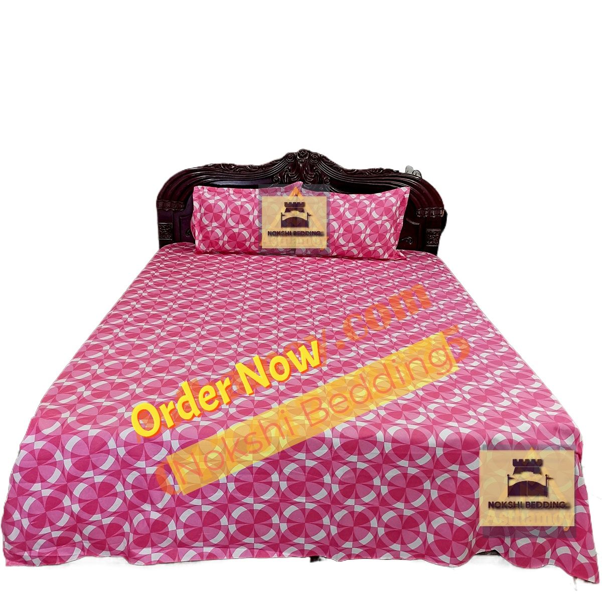Picture of 3 piece set Cotton Fabric (সুতি পাতলা কাপড়) Printed 7.5 by 8 Feet Double King Size Bedsheet Set with Two Pillow Covers and One Piece Side Pillow cover ,Bedsheet,bedsheet,bed