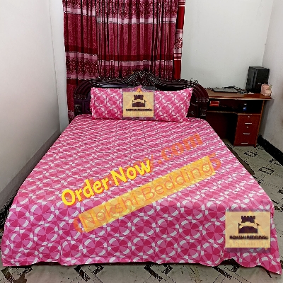 Picture of 3 piece set Cotton Fabric (সুতি পাতলা কাপড়) Printed 7.5 by 8 Feet Double King Size Bedsheet Set with Two Pillow Covers and One Piece Side Pillow cover ,Bedsheet,bedsheet,bed