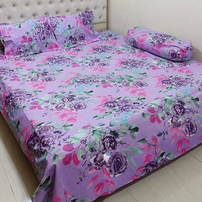 Picture of Cotton Fabric (সুতি পাতলা কাপড়) Printed 7.5 by 8 Feet Double King Size Bedsheet Set with Two Pillow Covers