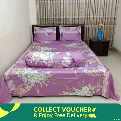Picture of Cotton Fabric (সুতি কাপড়) Printed 7.5 by 8 Feet Double King Size Bedsheet Set with Two Pillow Covers