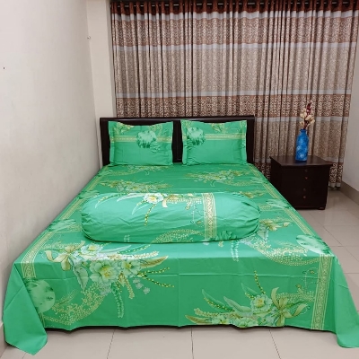 Picture of Cotton Fabric (সুতি কাপড়) Printed 7.5 by 8 Feet Double King Size Bedsheet Set with Two Pillow Covers