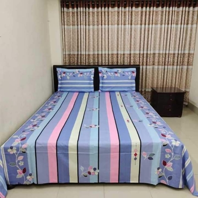 Picture of King Size Cotton Twill Panel Bed Sheet Set (7.5x8.5 ft) - Includes Two Pillow Covers (20 to 36 inch) - Flat Type - Thread Count: 400 - Hand and Machine Washable"