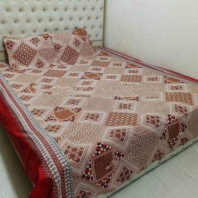 Picture of King Size Cotton Twill Panel Bed Sheet Set (7.5x8.5 ft) - Includes Two Pillow Covers (20 to 36 inch) - Flat Type - Thread Count: 400 - Hand and Machine Washable"