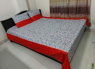 Picture of King Size Cotton Twill Panel Bed Sheet Set (7.5x8.5 ft) - Includes Two Pillow Covers (20 to 36 inch) - Flat Type - Thread Count: 400 - Hand and Machine Washable"
