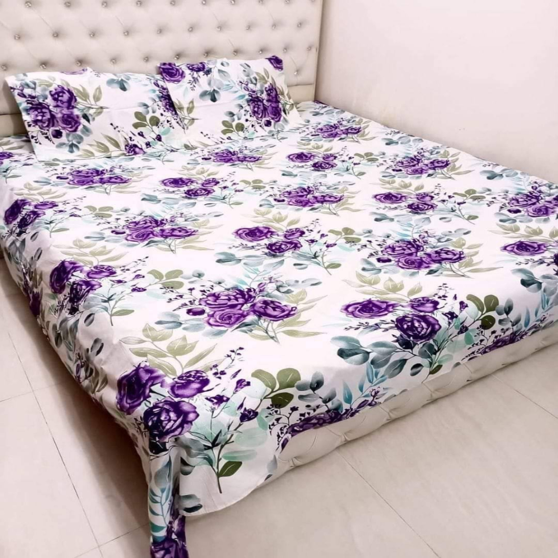 Picture of King Size Cotton Twill Panel Bed Sheet Set (7.5x8.5 ft) - Includes Two Pillow Covers (20 to 36 inch) - Flat Type - Thread Count: 400 - Hand and Machine Washable"