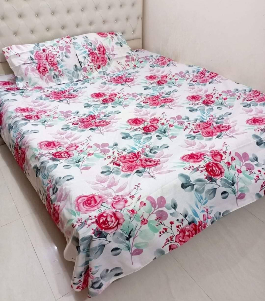 Picture of King Size Cotton Twill Panel Bed Sheet Set (7x8 ft) - Includes Two Pillow Covers (20 to 36 inch) - Flat Type - Thread Count: 400 - Hand and Machine Washable"