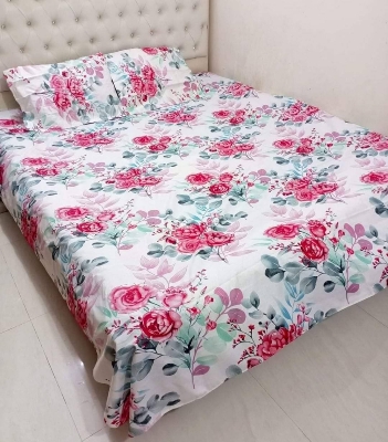 Picture of King Size Cotton Twill Panel Bed Sheet Set (7x8 ft) - Includes Two Pillow Covers (20 to 36 inch) - Flat Type - Thread Count: 400 - Hand and Machine Washable"