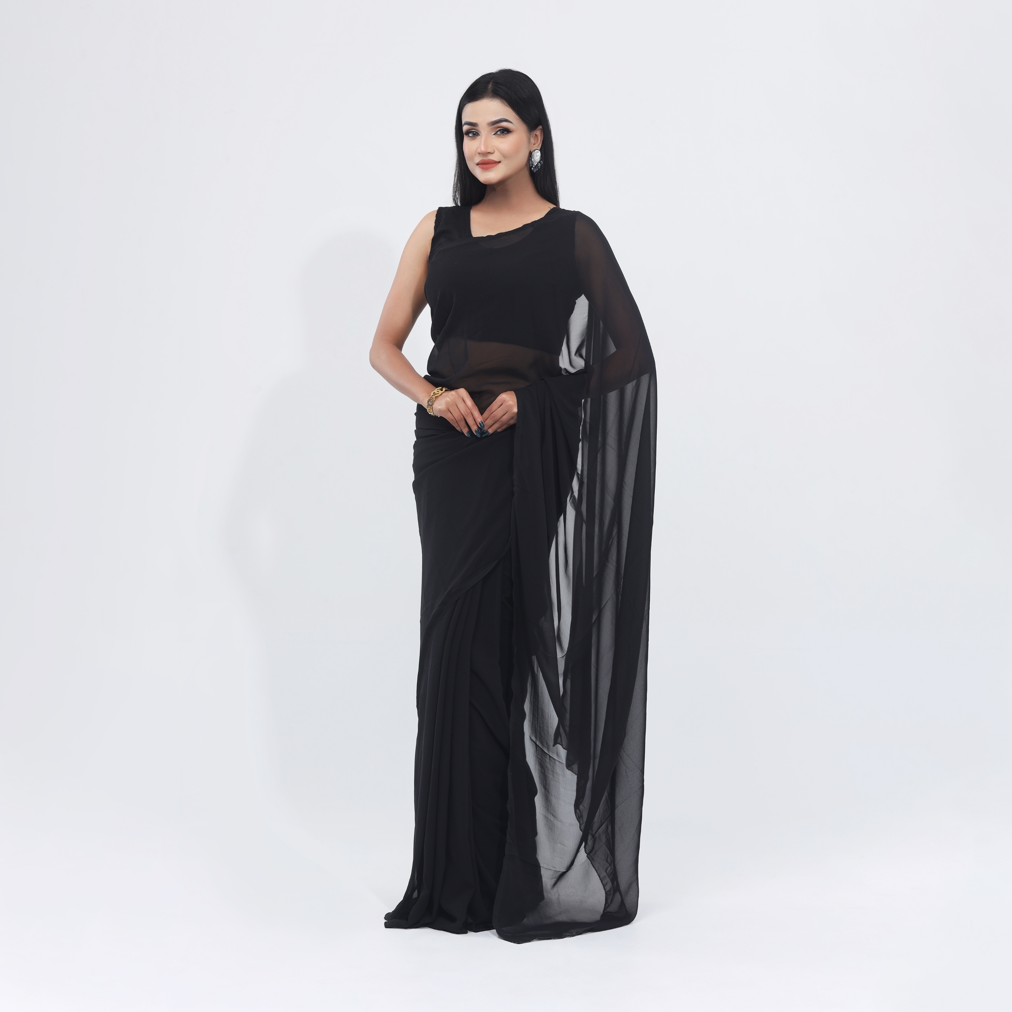 Picture of Lightweight Georgette Saree for Women, Adorned in A Soothing Black Hue- Versatile for all seasons- Ideal for Casual Elegance