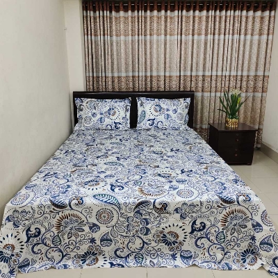 Picture of King Size Cotton Twill Panel Bed Sheet Set (7.5x8.5 ft) - Includes Two Pillow Covers (20 to 36 inch) - Flat Type - Thread Count: 400 - Hand and Machine Washable"