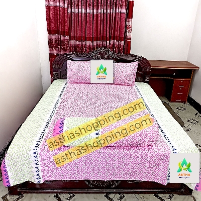 Picture of Cotton Fabric (সুতি কাপড়) Printed 7.5 by 8 Feet Double King Size Bedsheet Set with Two Pillow Covers