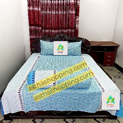 Picture of Cotton Fabric (সুতি কাপড়) Printed 7.5 by 8 Feet Double King Size Bedsheet Set with Two Pillow Covers