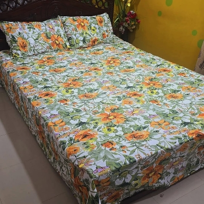 Picture of Cotton Fabric (সুতি কাপড়) Printed 7.5 by 8 Feet Double King Size Bedsheet Set with Two Pillow Covers