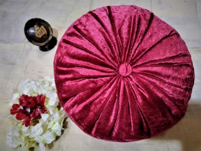 Picture of Fashion Round Cushion Velvet Fabric Soft Throw Pillow Pleated Wheel Pumpkin Seat Cushion Sofa Car Bed Chair Floor Cushions