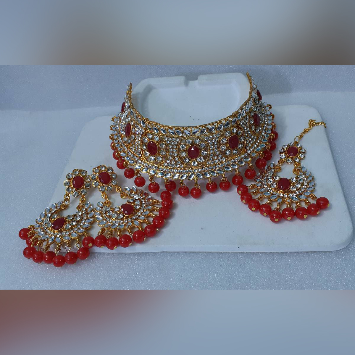 Picture of Beautiful Choker Necklace For Women , Traditional Fashion Wedding/Party Bridal Choker Necklace Earrings & Tikli. Jewellery Set For Women.