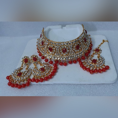 Picture of Beautiful Choker Necklace For Women , Traditional Fashion Wedding/Party Bridal Choker Necklace Earrings & Tikli. Jewellery Set For Women.