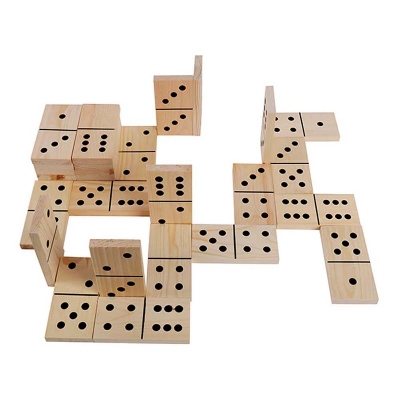 Picture of Wooden Dominoes Set with Black Dots Traditional Game Learning Toy for Kids, Friends and Family (28 pcs)