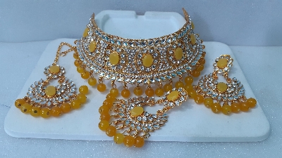Picture of Beautiful Choker Necklace For Women , Traditional Fashion Wedding/Party Bridal Choker Necklace Earrings & Tikli. Jewellery Set For Women.