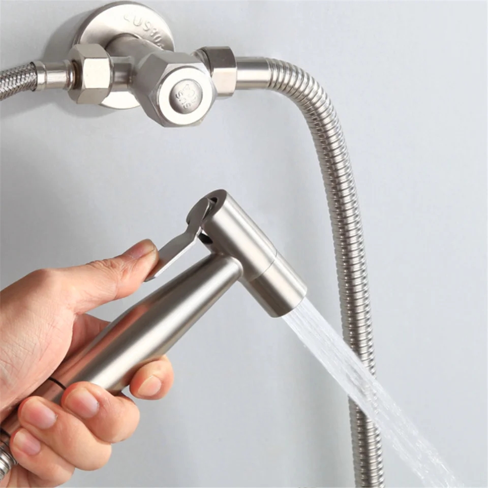 Picture of 48 Inch Stainless Steel Handheld Shattaf Shower Head for Bathroom Cloth Diaper Kitchen and Toilet Cleaning  ‍[48 inch; Silver; Round]