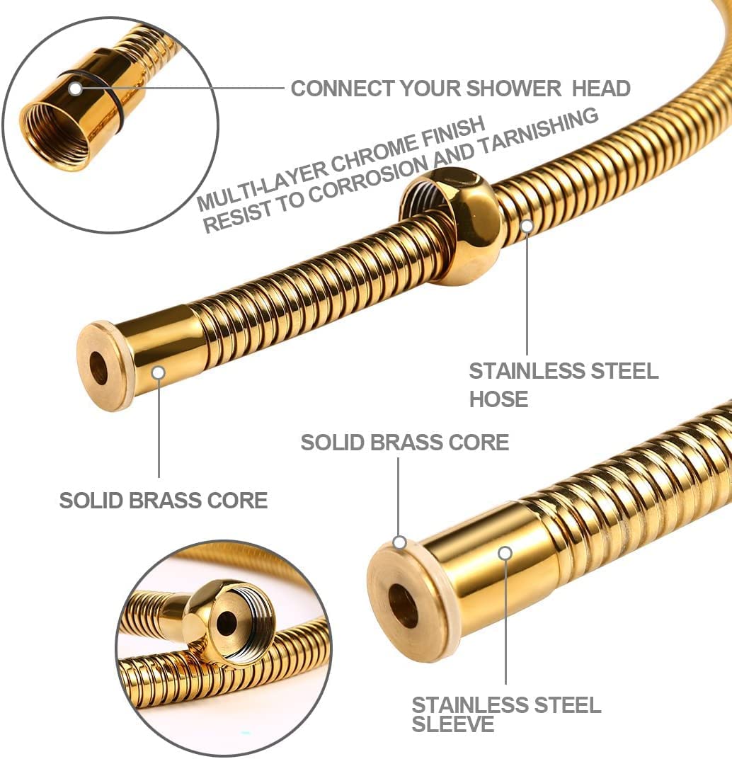 Picture of 304 Grade Stainless Steel Black Flexible Tube Shower Hose Pipe/Hand Shower Pipe/Health Faucet Tube Jet Spray Pipe (GOLD TUBE 1.2 METER)