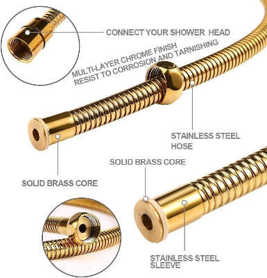 Picture of 304 Grade Stainless Steel Black Flexible Tube Shower Hose Pipe/Hand Shower Pipe/Health Faucet Tube Jet Spray Pipe (GOLD TUBE 1.2 METER)